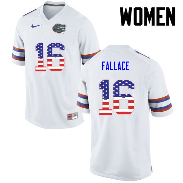 Florida Gators Women #16 Brian Fallace College Football Jersey USA Flag Fashion White